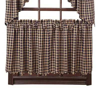 Navy Check Cafe Curtains - 24 inch Tiers