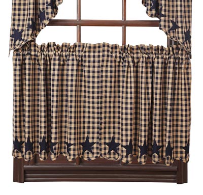 Navy Star Cafe Curtains - 24 inch Tiers