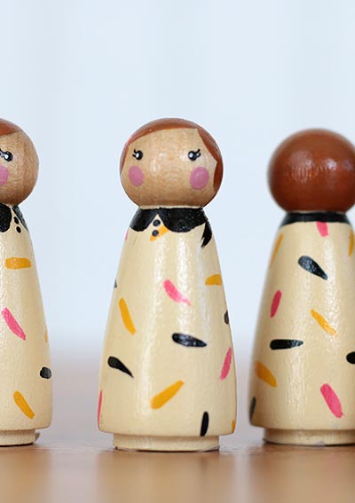 Cupcake Sprinkles Girl Peg Doll - Black, Hot Pink, Mustard, Cream (or Ornament)
