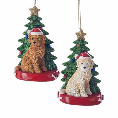 Labradoodle with Christmas Tree Ornament