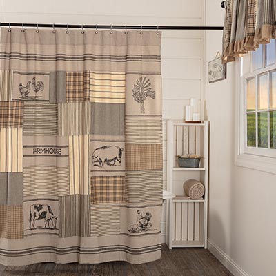 Sawyer Mill Charcoal Stenciled Patchwork Shower Curtain
