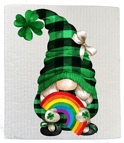 St Patricks Day Gnome with Rainbow Swedish Dishcloth