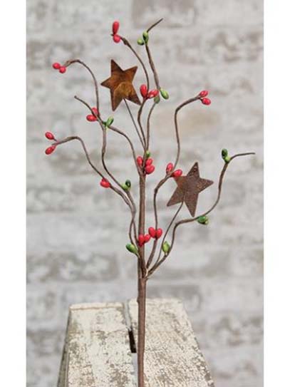 Red & Green 12 inch Pip Berry Pick with Stars