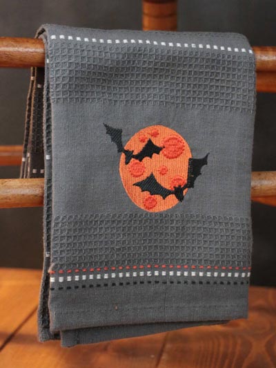 Spooky Bat Embroidered Kitchen Towel