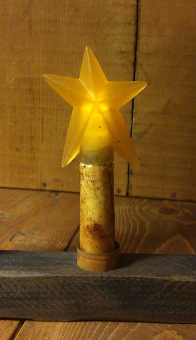 Burnt Ivory / Cinnamon Battery Taper Candle with Star - 5.5 inch