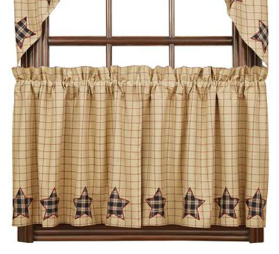 Bingham Applique Star Cafe Curtains - 24 inch Tiers