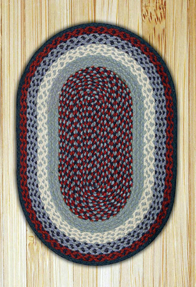 Blue and Burgundy Oval Jute Rug - 27 x 45 inch
