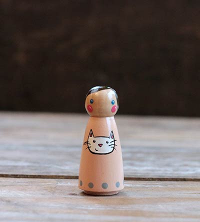 White Kitty Cat Girl Peg Doll (or Ornament)