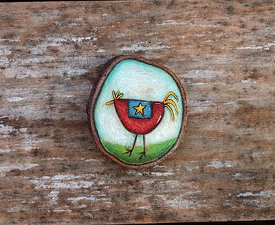 Folk Art Chicken Wood Slice Ornament