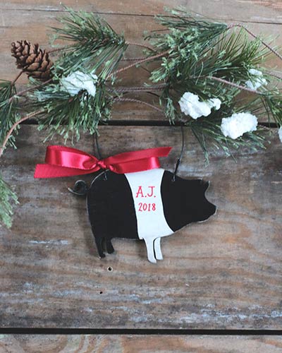 Pig Ornament - Black and White (Personalized)