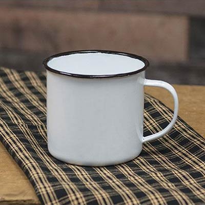 White Enamel Mug with Black Rim - 4 inch