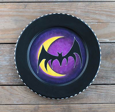 Bat and Moon Hand Painted Plate