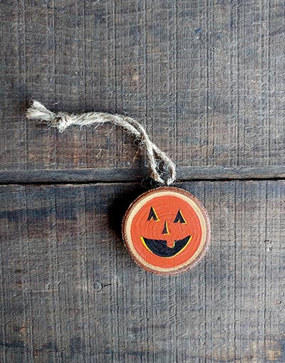 Mini Jack O'Lantern Wood Slice Ornament