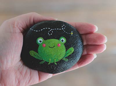Frog with Bee Hand Painted Pocket Rock