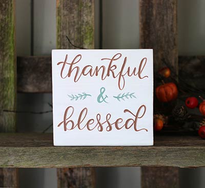 Thankful & Blessed Shelf Sitter Sign with Vines