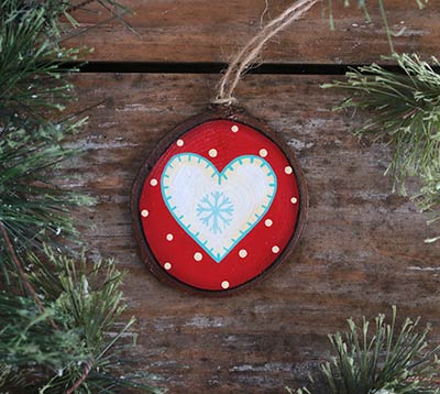 Hand painted field mouse with berry on wood slice ornament