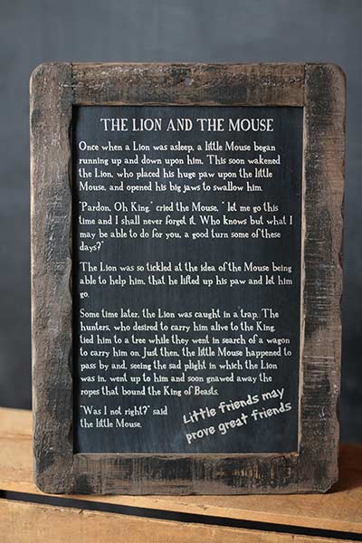 Lion and Mouse Folk Tale Blackboard