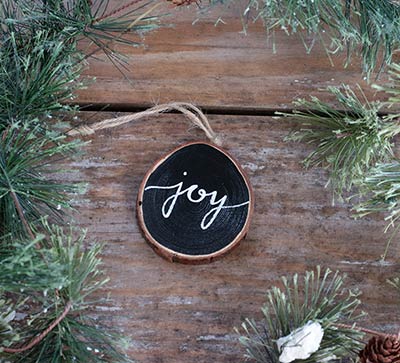 Joy Wood Slice Ornament - Script Lettering