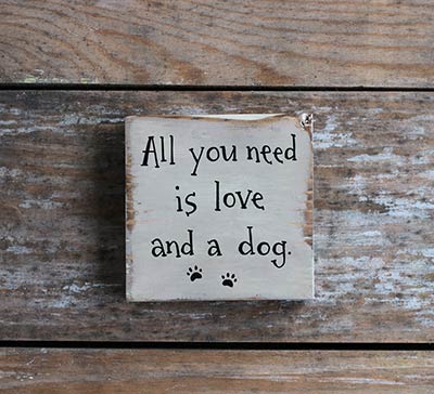 Love and a Dog Shelf Sitter Sign with Paw Prints