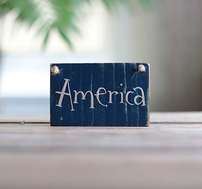 America Small Wood Sign Ornament - Blue