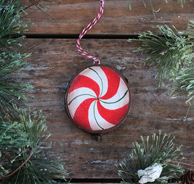 Peppermint Candy Wood Slice Ornament (Personalized)