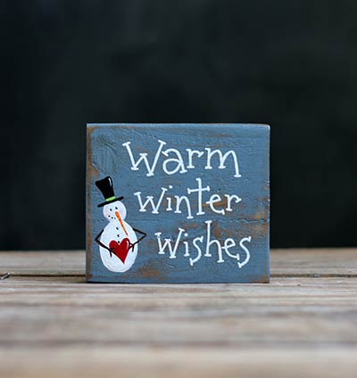 Warm Winter Wishes Sign with Snowman