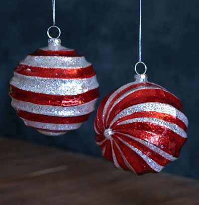 Red and White Glitter Swirl Ornament
