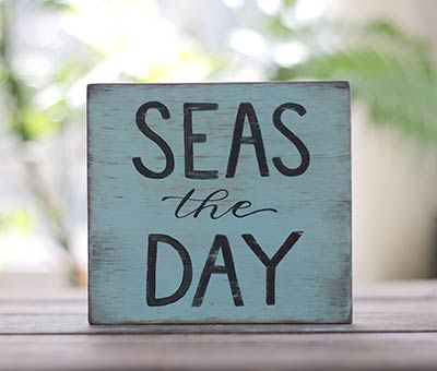 Seas the Day Wood Sign - Blue