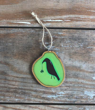 Crow with Shamrock Slice Ornament (Personalized)