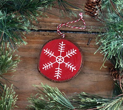 Snowflake 1 Wood Slice Ornament - Red