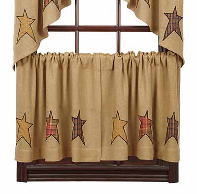 Stratton Burlap Applique Star Cafe Curtains - 24 inch Tiers