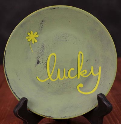 Lucky with Shamrock Hand Painted Plate