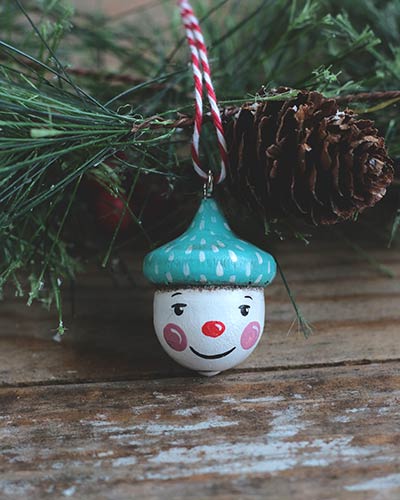 Retro Snowman Acorn Ornament with Polka Dot Hat