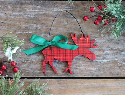 Tartan Plaid Moose Ornament (Personalized)