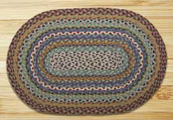 Blue, Violet, and Cream Braided Jute Rug, Oval - 27 x 45 inch