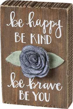 Be Happy Box Sign with Felt Flower