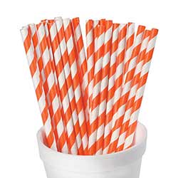 Orange and White Striped Paper Straws (Set of 25)