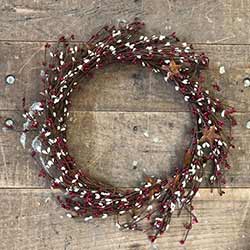 Red & Cream Pip Berry Wreath with Rusty Stars (16 inch)