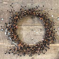 Black & Tea Stain Pip Berry Wreath with Rusty Stars (16 inch)