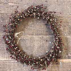Red, Green, & Tea Stain Pip Berry Wreath (16 inch)