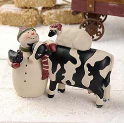 Snowman Holding Chicken with Cow