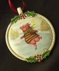 Demdaco Skating Pig Ornament