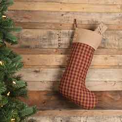 Burgundy Check Christmas Stocking with Buttons