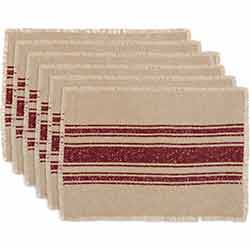 Vintage Burlap Stripe Red Placemats (Set of 6)