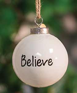 The Hearthside Collection Believe White Ceramic Ornament