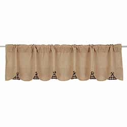 Burlap with Black Check 72 inch Scalloped Valance