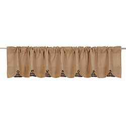 Burlap with Black Check 90 inch Scalloped Valance