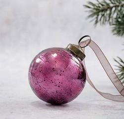 Mulberry Crackled Glass 2 inch Ball Ornament