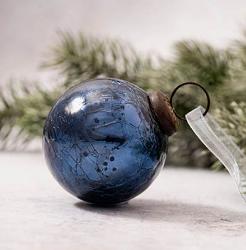 Navy Crackled Glass 2 inch Ball Ornament