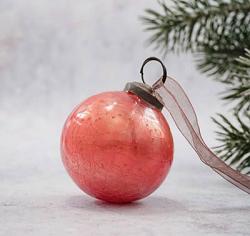 Peach Crackled Glass 2 inch Ball Ornament